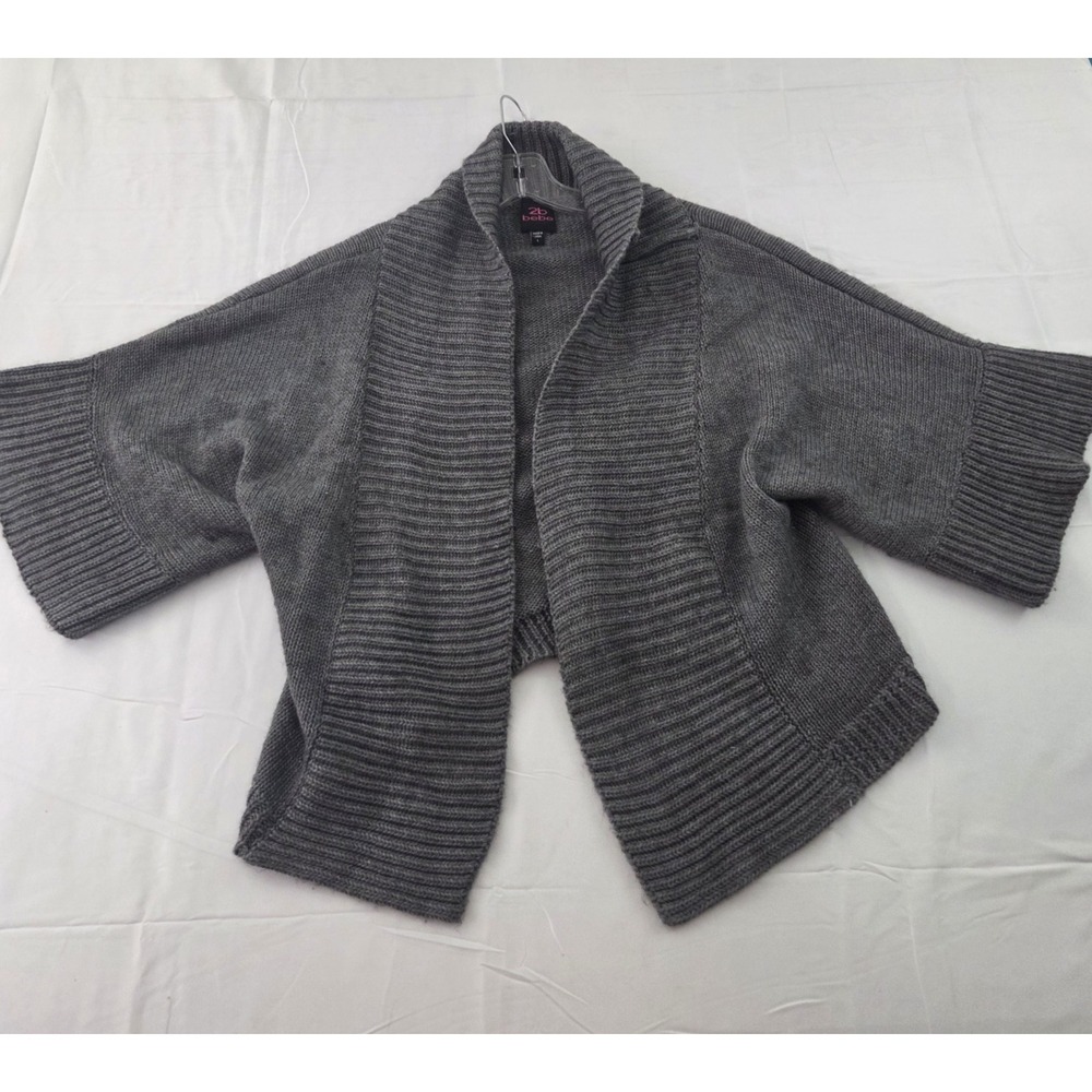 2B Bebe Cardigan Sweater Womens Large Gray Open Front Kimono Y2K Boho Chic Cozy